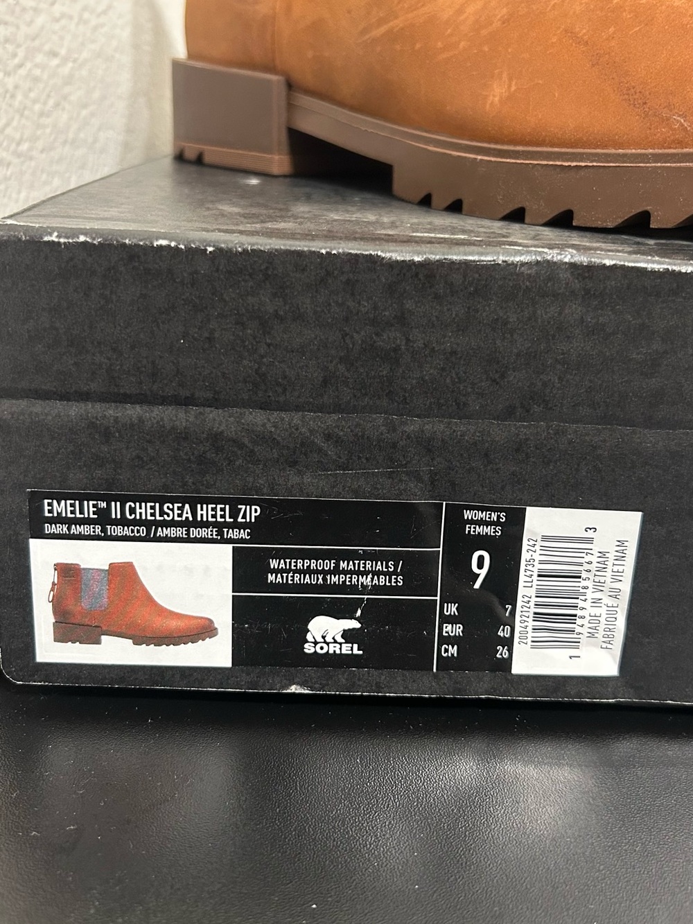 SOREL Emelie II Chelsea Heel Zip Women’s Leather Boots Dark Amber Tobacco Size 9 - Picture 2 of 11